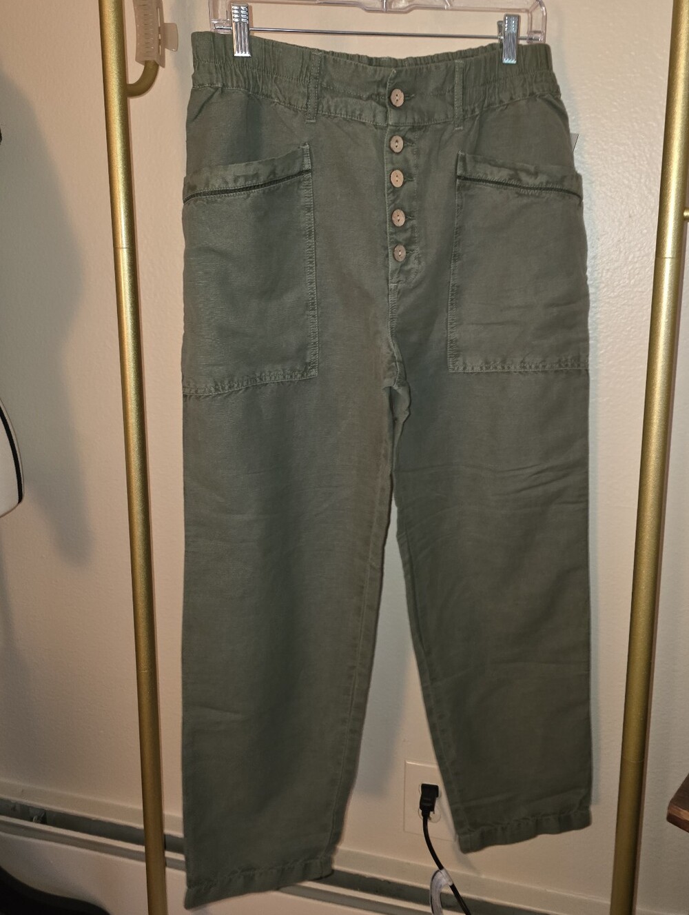 Sundance NWT Rivera Ljnen Cotton Army Green Straight Leg Pants Size 8